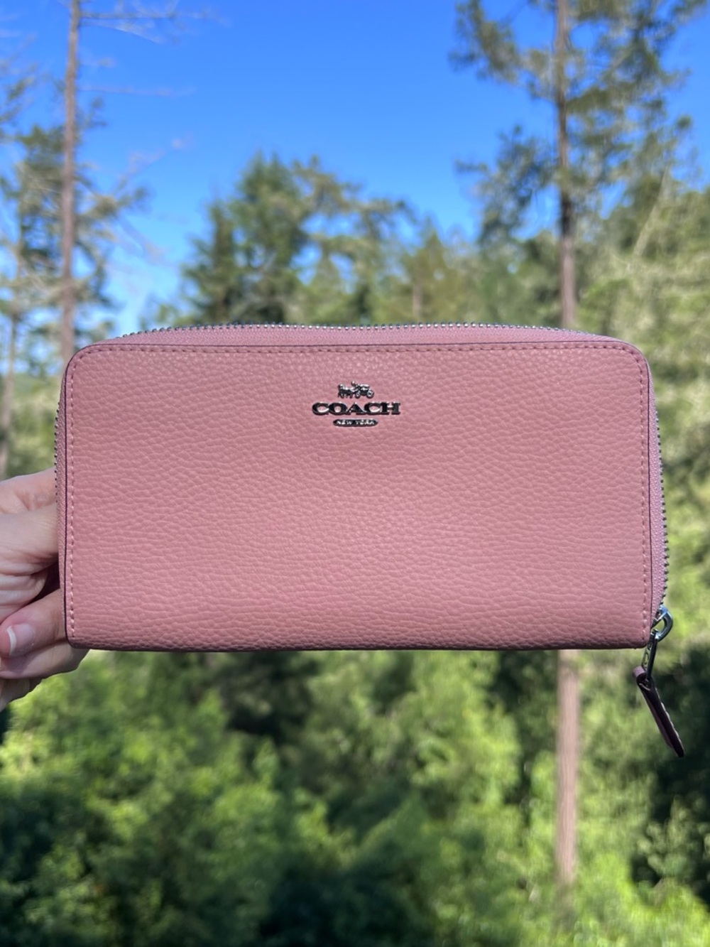 COACH Long Zip-Around Accordion Wallet Soft Pink with Silver Hardware AUTHENTIC